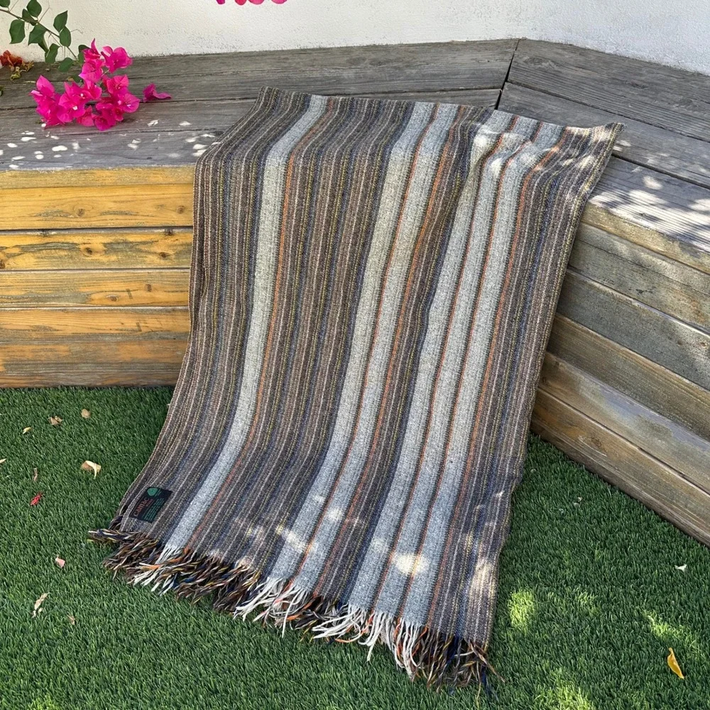 Vintage Camac Rugs Ireland Handwoven 100% Wool Striped Fringe Blanket Throw READ